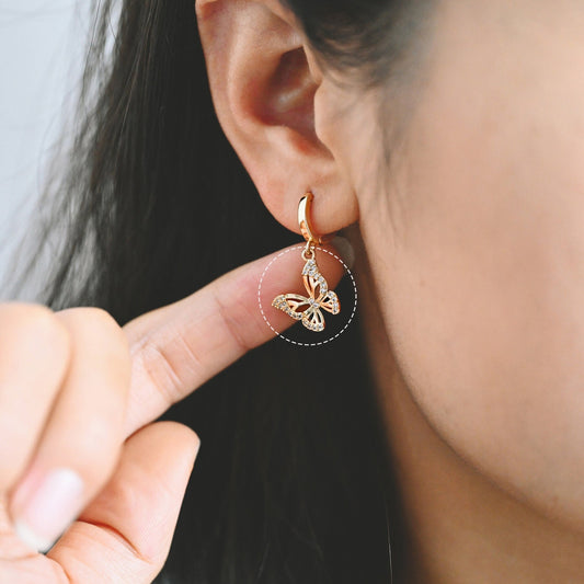 4pcs Gold plated Brass Hollow Butterfly Charms, CZ pave Butterfly Filigree Pendants (GB-3561-O)