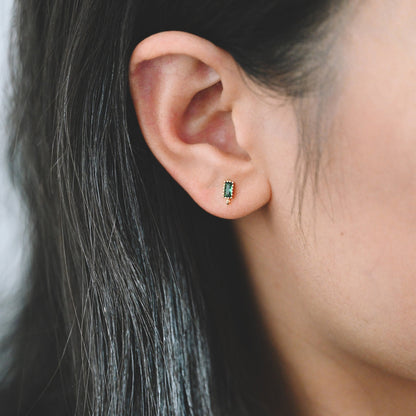 10pcs CZ Pave Rectangle Earring Stud with Loop, Emerald, Clear, Red, Blue, Geometric Earring Findings (#GB-2100)