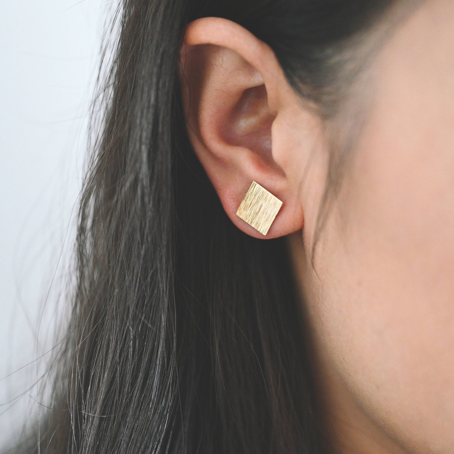 10pcs Gold Brushed Geometric Earrings, Real Gold Plated Brass, Semi Circle/ Triangle/ Square/ Round Earring Studs (GB-4060)