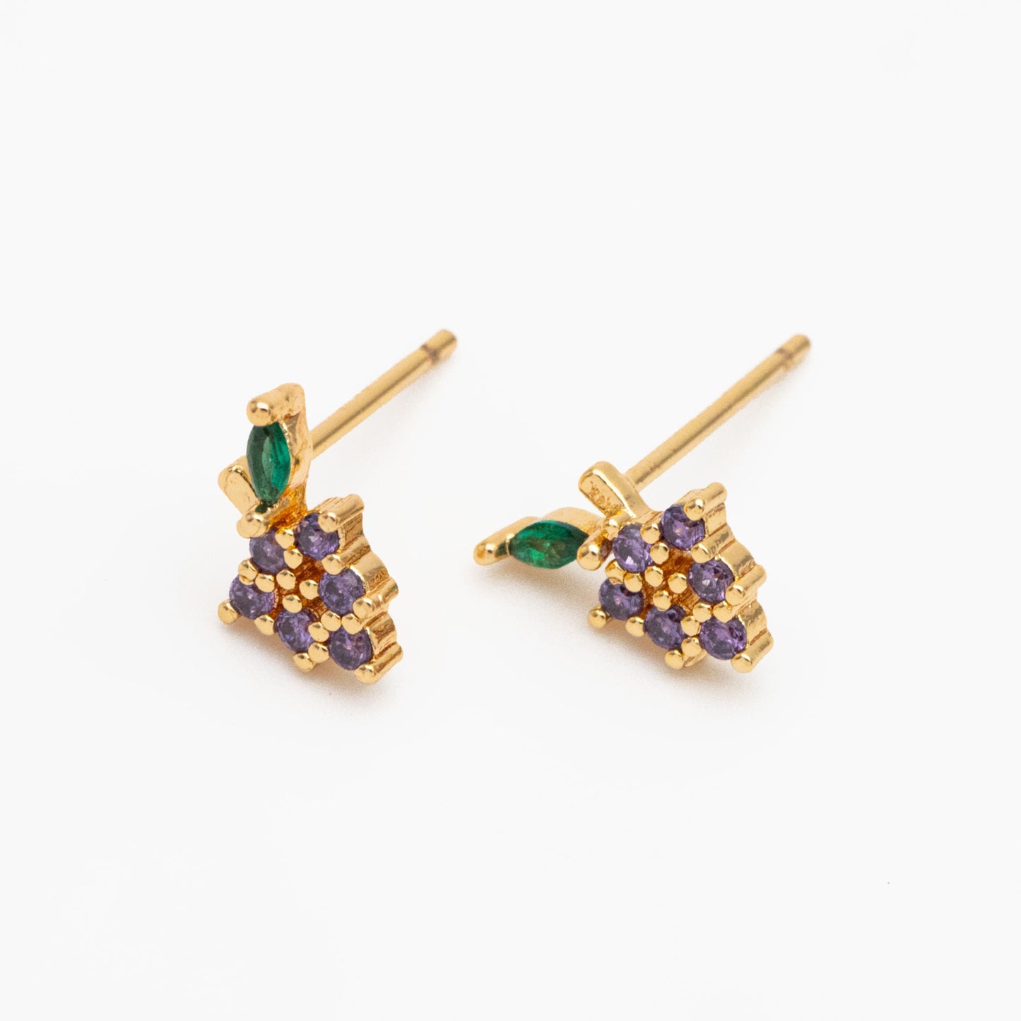 10pcs CZ Pave Gold Fruits and Vegetables Ear Posts, Gold Plated Brass Stud Earrings, Minimalist Summer Earrings (GB-3854)