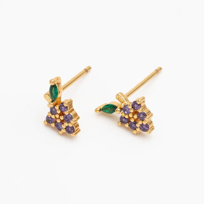 10pcs CZ Pave Gold Fruits and Vegetables Ear Posts, Gold Plated Brass Stud Earrings, Minimalist Summer Earrings (GB-3854)