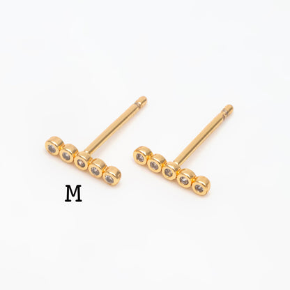 10pcs CZ Pave Bar Earrings, Real Gold/ Rhodium Plated Brass Minimalist Stud Earrings (#GB-3693)
