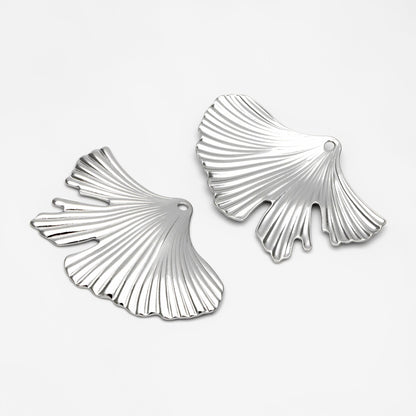 10pcs Gold/ Rhodium plated Brass Ginkgo Leaf Pendant Charms 30x46mm, Lead Nickel Free (GB-3057-C)