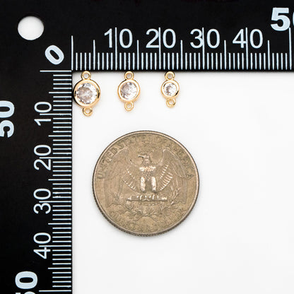 10pcs Gold/ Silver/ Rose Gold Bezel Gemstone Connector 4/ 5/ 6.5mm, 18K Gold plated Brass, Clear CZ Round Charms (GB-3197)