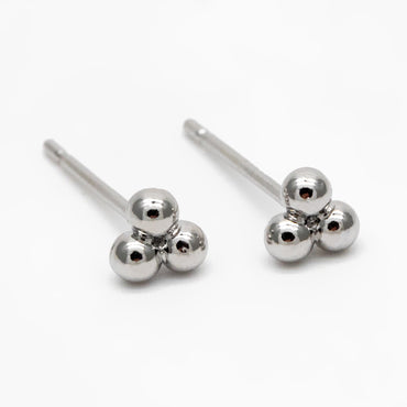 10pcs Extra Tiny Three Dot Stud Earrings, Gold/ Rhodium Plated Brass Stud Earrings, DIY Ear Findings (GB-4217-A)