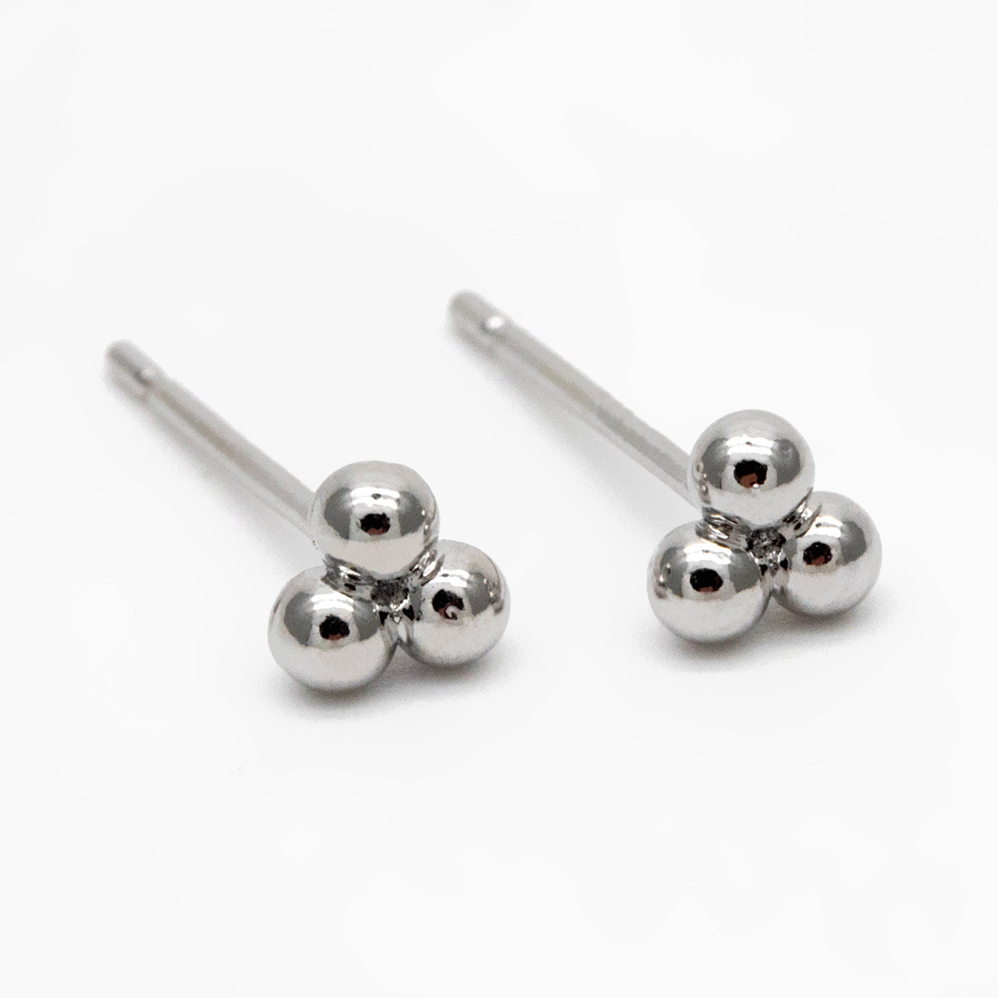 10pcs Extra Tiny Three Dot Stud Earrings, Gold/ Rhodium Plated Brass Stud Earrings, DIY Ear Findings (GB-4217-A)