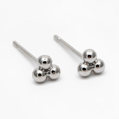 10pcs Extra Tiny Three Dot Stud Earrings, Gold/ Rhodium Plated Brass Stud Earrings, DIY Ear Findings (GB-4217-A)