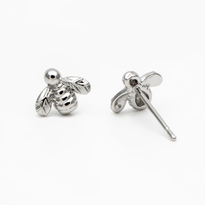 10pcs Gold/ Silver Bee Ear posts 7x8mm, Gold/ Rhodium Plated Brass Minimalist Stud Earrings (GB-3847)