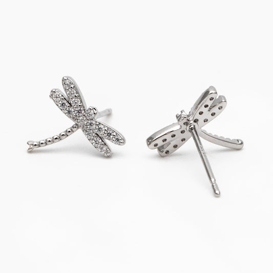 4pcs CZ Pave Gold/ Silver Dragonfly Earring, Dianty Dragonfly Ear Studs, Jewelry Supplies (GB-3892-B)