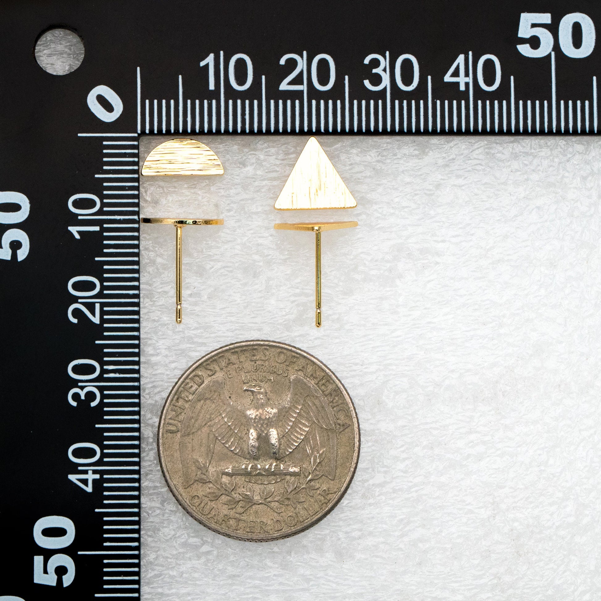 10pcs Gold Brushed Geometric Earrings, Real Gold Plated Brass, Semi Circle/ Triangle/ Square/ Round Earring Studs (GB-4060)