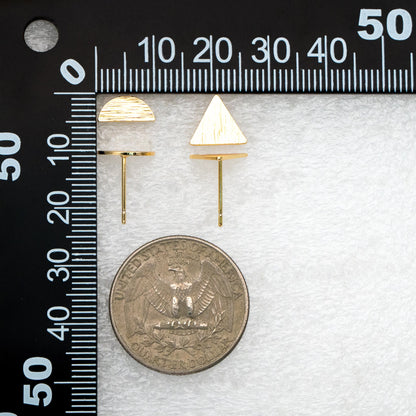 10pcs Gold Brushed Geometric Earrings, Real Gold Plated Brass, Semi Circle/ Triangle/ Square/ Round Earring Studs (GB-4060)