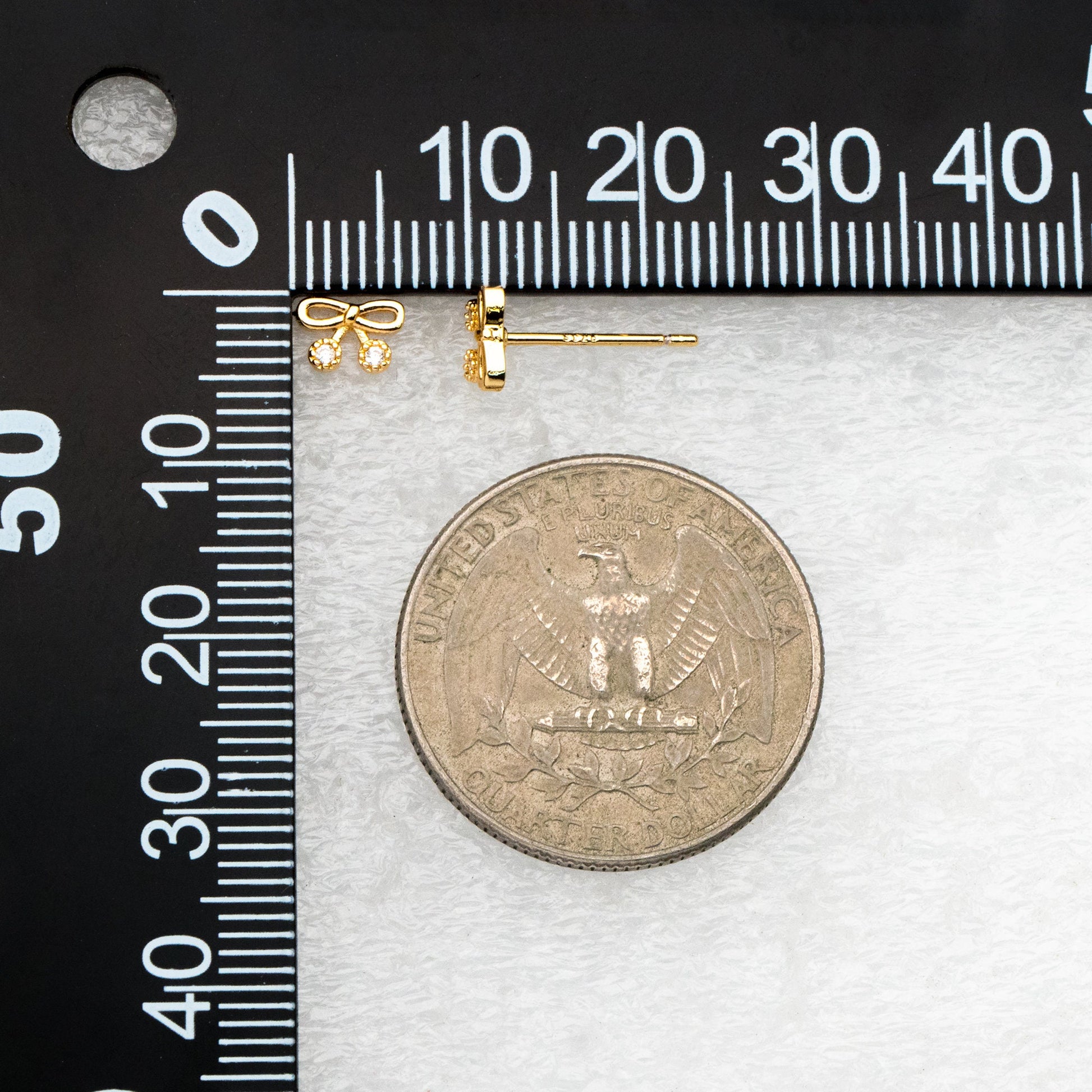 10pcs CZ Pave Gold Bowknot Earrings, 18K Real Gold plated Brass, Bow Knot Stud Earring (GB-4068)