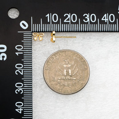 10pcs CZ Pave Gold Bowknot Earrings, 18K Real Gold plated Brass, Bow Knot Stud Earring (GB-4068)