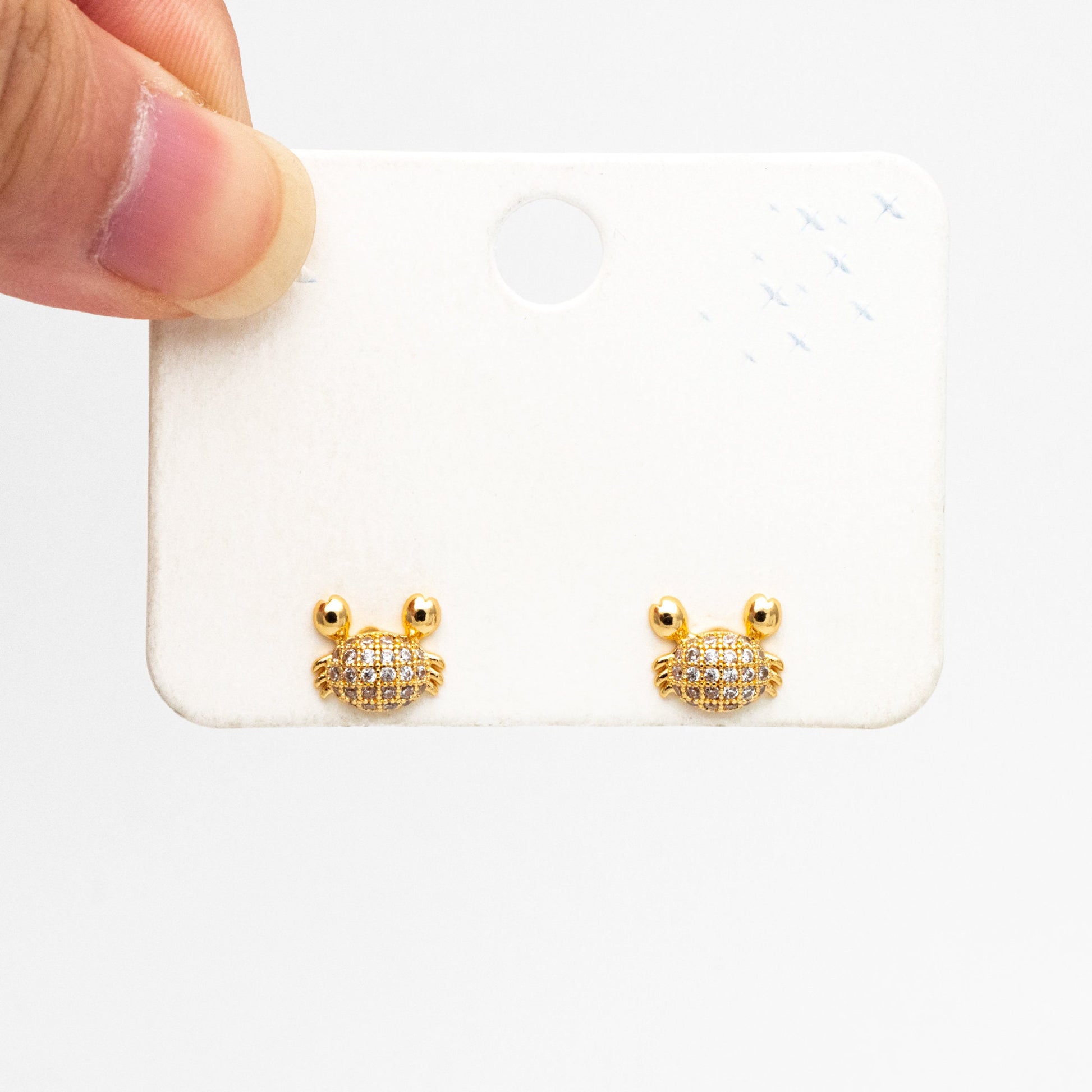 4pcs CZ Pave Gold Crab Earrings, Gold plated Brass, Dianty Crab Stud Earrings (GB-4069)