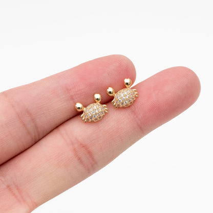 4pcs CZ Pave Gold Crab Earrings, Gold plated Brass, Dianty Crab Stud Earrings (GB-4069)