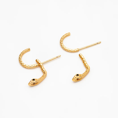 4pcs Gold Snake Front Back Earrings, Gold Plated Brass Snake Ear Jacket (GB-4070)