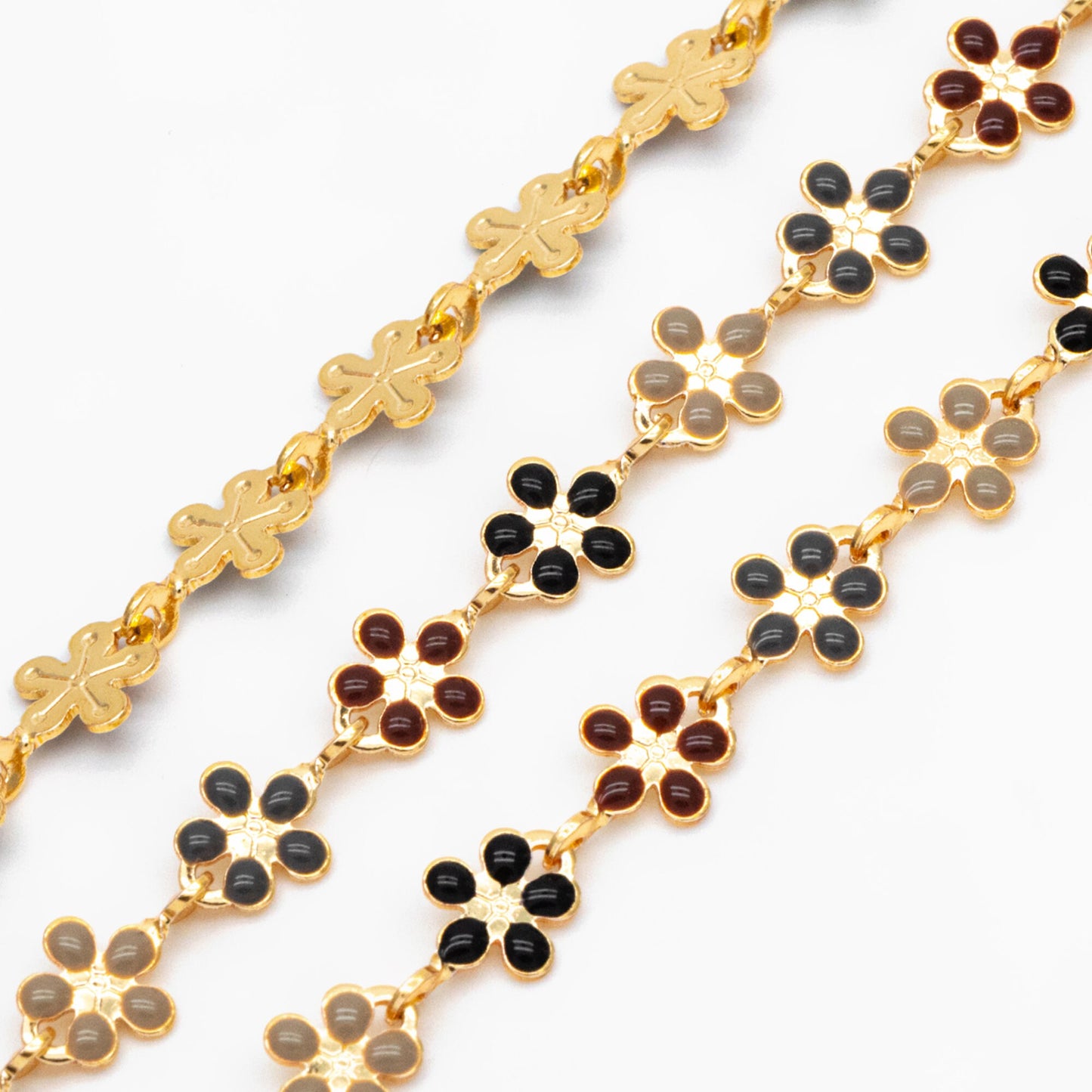 Mix Color Enamel Flower Chain, Gold Plated Brass Designer Chain 6mm, Floral Link Chain Findings (#LK-581)/ 1 Meter=3.3ft