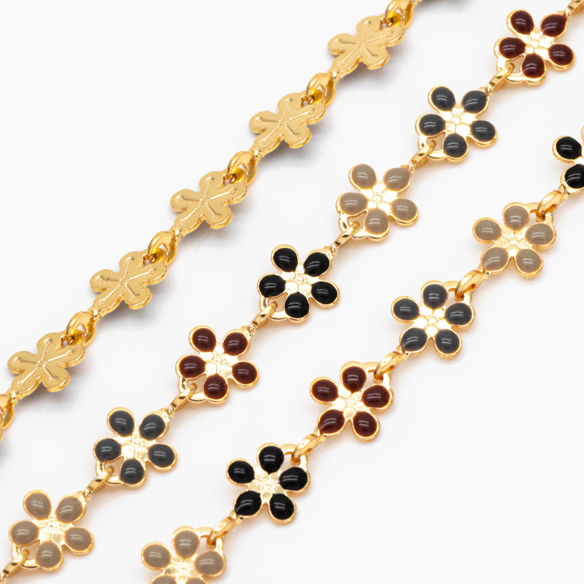 Mix Color Enamel Flower Chain, Gold Plated Brass Designer Chain 6mm, Floral Link Chain Findings (#LK-581)/ 1 Meter=3.3ft