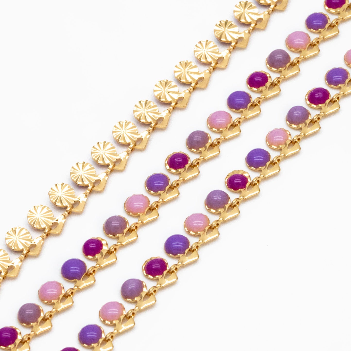 Purple Enamel Beaded Chain 6mm, 18K Gold plated Brass, Quality Bead Chain Wholesale (#LK-595-2)/ 1 Meter=3.3ft