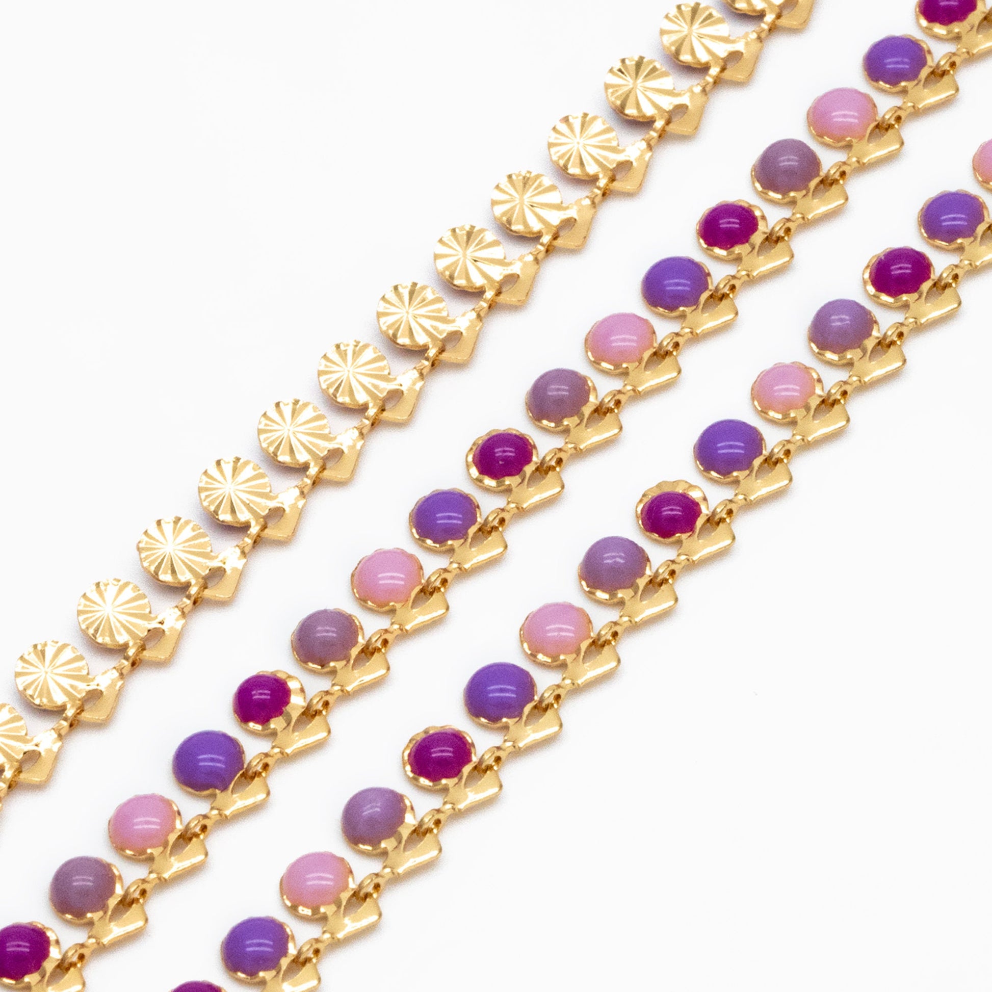 Purple Enamel Beaded Chain 6mm, 18K Gold plated Brass, Quality Bead Chain Wholesale (#LK-595-2)/ 1 Meter=3.3ft