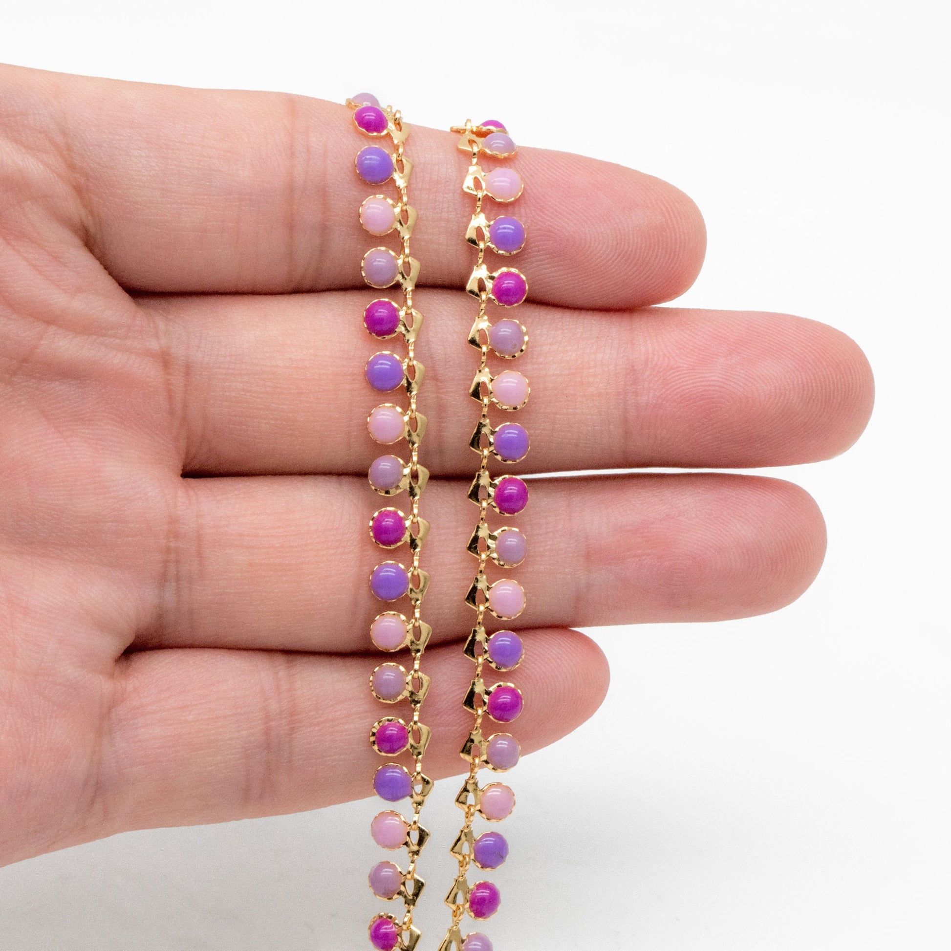 Purple Enamel Beaded Chain 6mm, 18K Gold plated Brass, Quality Bead Chain Wholesale (#LK-595-2)/ 1 Meter=3.3ft