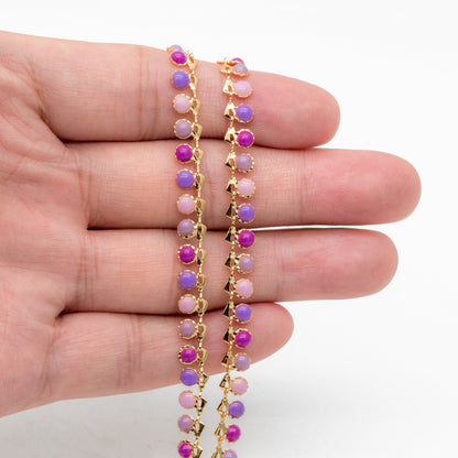 Purple Enamel Beaded Chain 6mm, 18K Gold plated Brass, Quality Bead Chain Wholesale (#LK-595-2)/ 1 Meter=3.3ft