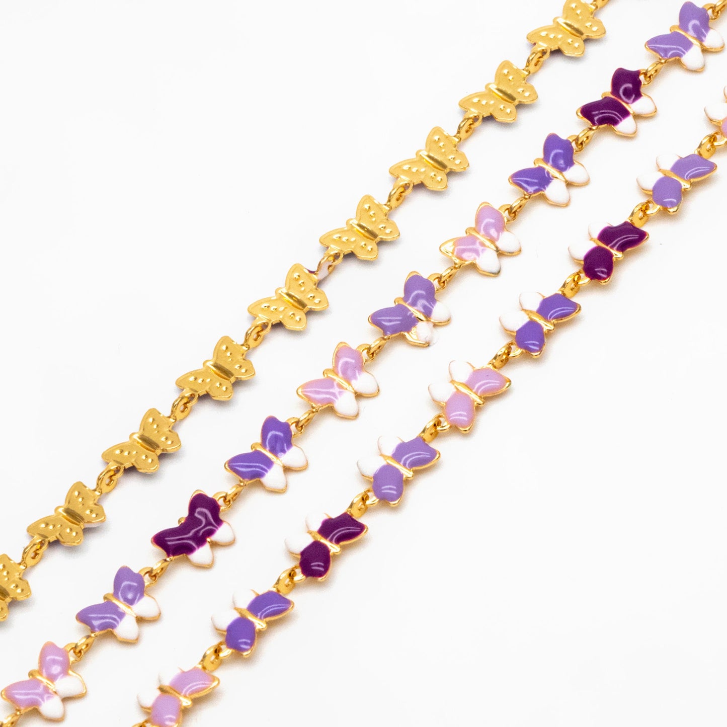 Purple Enamel Butterfly Chain, Gold Plated Brass Designer Chain 6mm, Multicolor Butterfly Link Chain Findings (#LK-596-2)/ 1 Meter=3.3ft