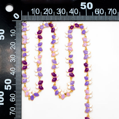 Purple Enamel Butterfly Chain, Gold Plated Brass Designer Chain 6mm, Multicolor Butterfly Link Chain Findings (#LK-596-2)/ 1 Meter=3.3ft