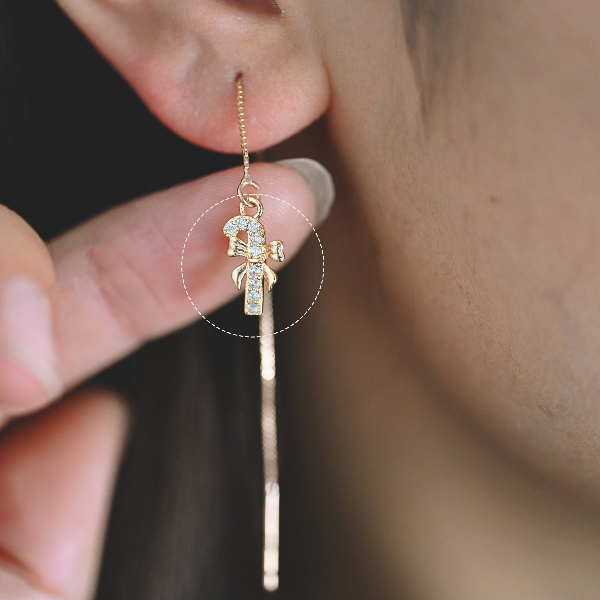 4pcs CZ Pave Christmas Candy Cane Charms: 18K Gold Plated Brass, 14x7mm (GB-713-E)