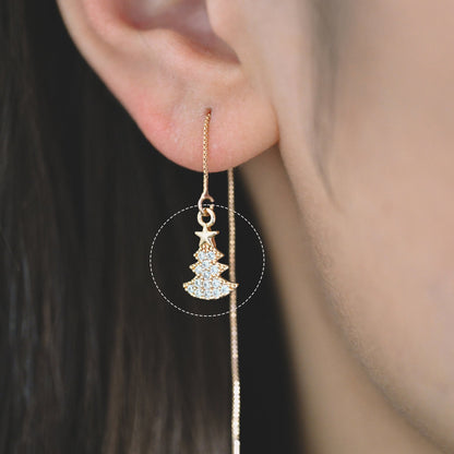 4pcs CZ pave Gold/ Silver Christmas Tree Charms 14x9mm, 18K Gold/ Rhodium plated Brass, Dainty Christmas Tree Pendants (GB-713-F)