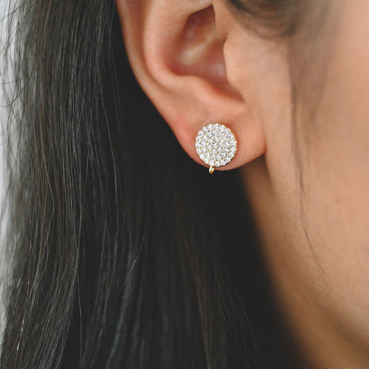 4pcs CZ Pave Disc Earring, 11mm, Dainty Earring, Jewelry Making, Diy Material, Jewelry Supplies (#GB-2749)
