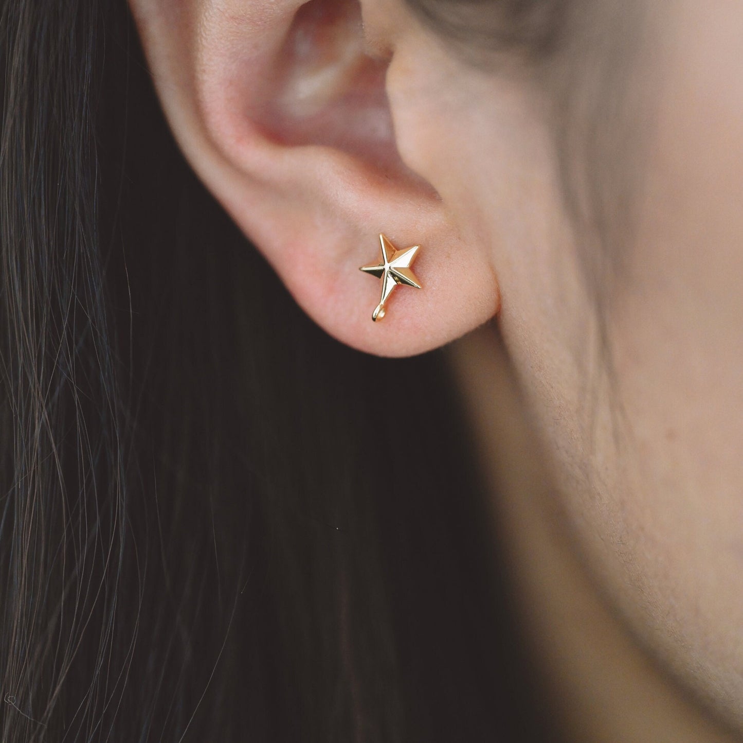 10pcs Gold Star Ear Post, Real Gold Plated Brass Star Stud Earrings (#GB-2804)