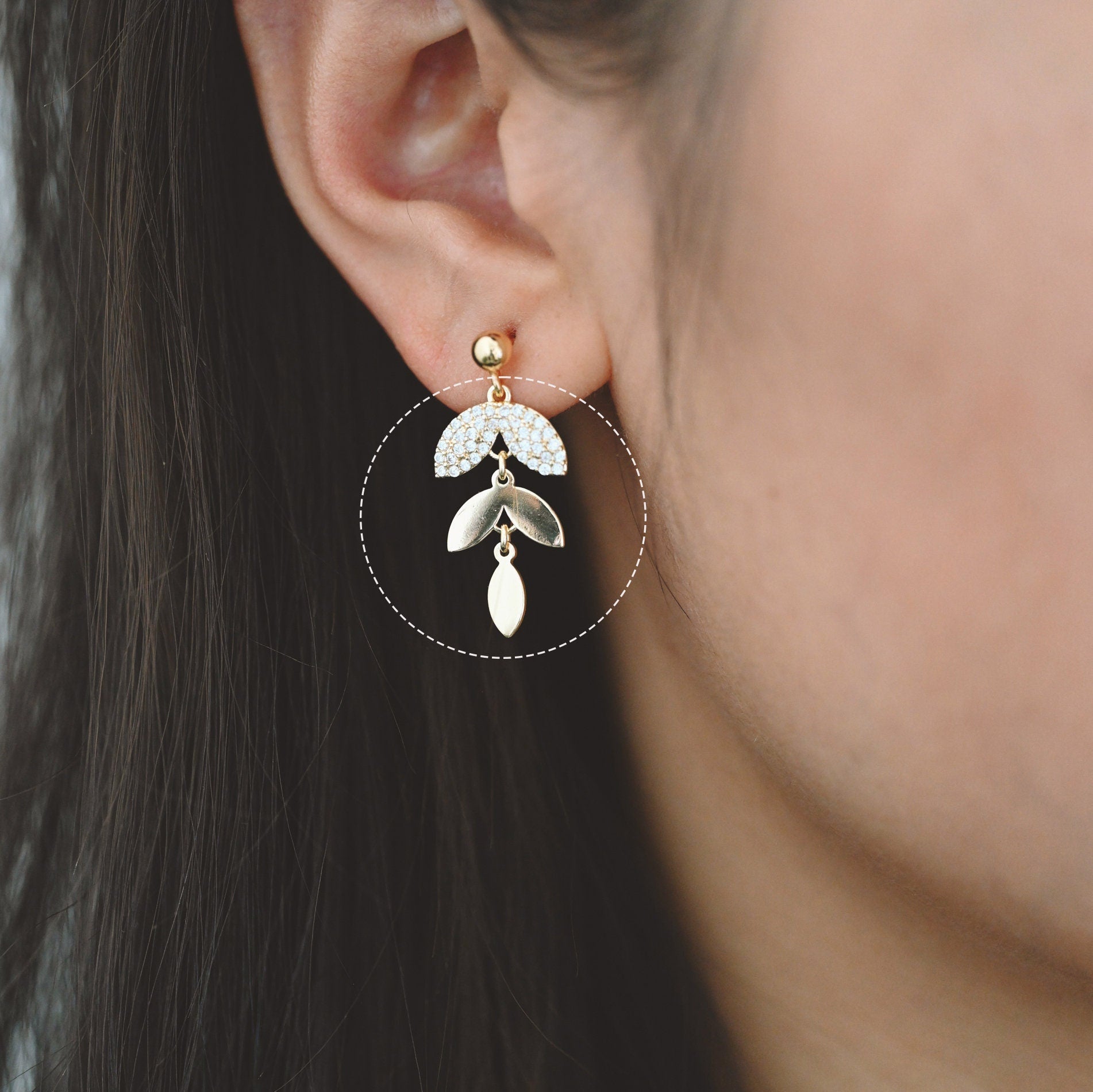 4pcs Gold CZ pave Dainty Leaf Charms, Leaf Pendants 24x13mm, Earring Charm, Necklace Pendant (GB-2926)