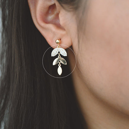 4pcs Gold CZ pave Dainty Leaf Charms, Leaf Pendants 24x13mm, Earring Charm, Necklace Pendant (GB-2926)