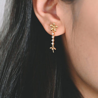 4pcs Gold Flower Earring With Pearl Peg Earring Mounts, Foral Stud Earrings with Peg (GB-2973)