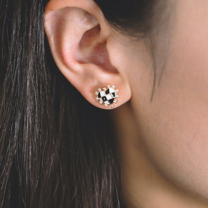 4pcs CZ Pave Gold Enamel Heart Earring with Loop, Gold plated Brass, Geometric Stud Earrings (GB-2976)