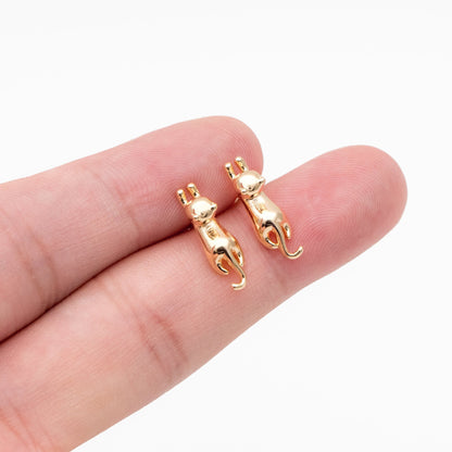 10pcs Gold/ Silver Cat Earrings 16x5mm, Gold/ Rhodium Plated Brass Animal Stud Earrings (GB-4056)