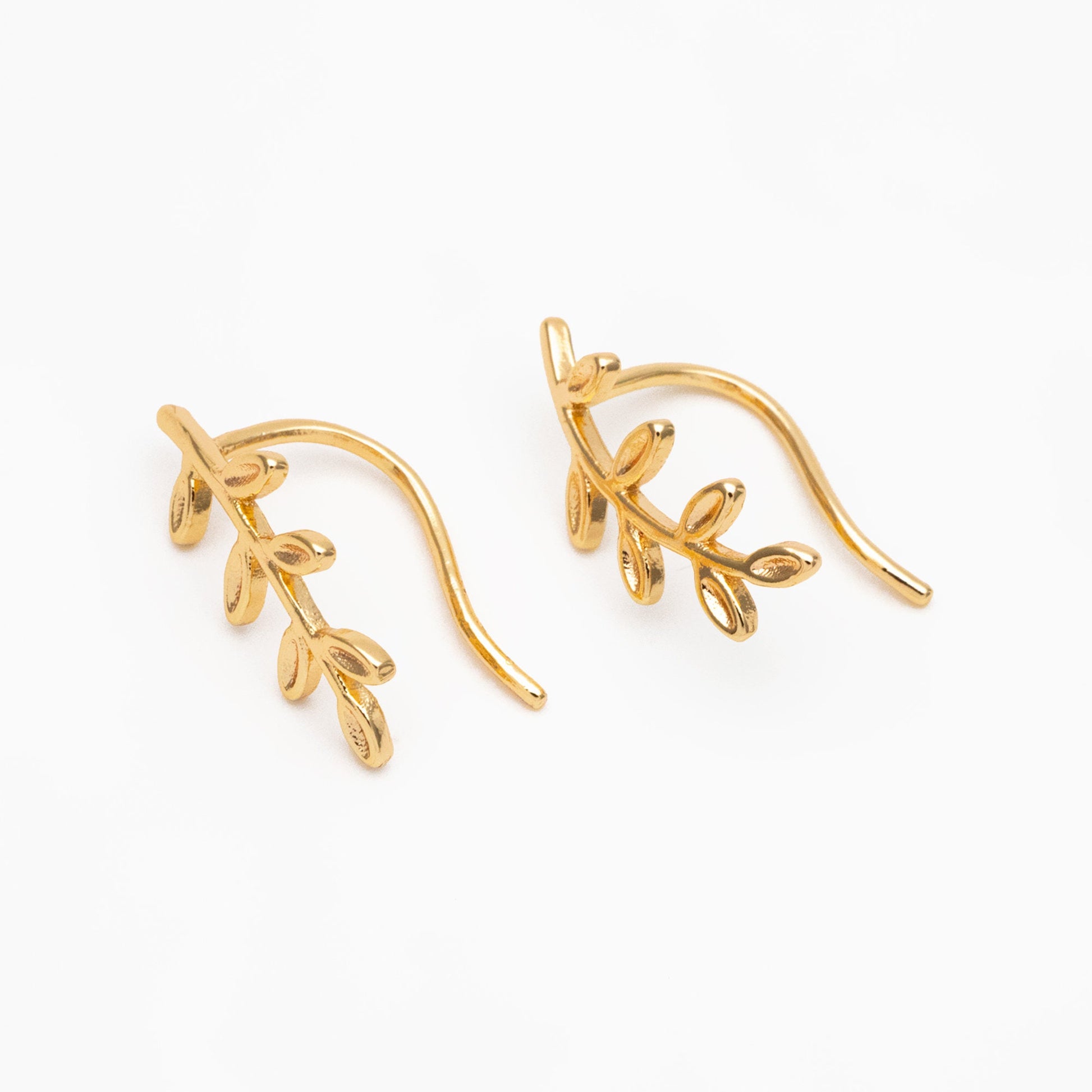 4pcs Gold Leaf Climber Earrings, 18K Gold plated Brass, Leaf Crawler Earrings (GB-4106)