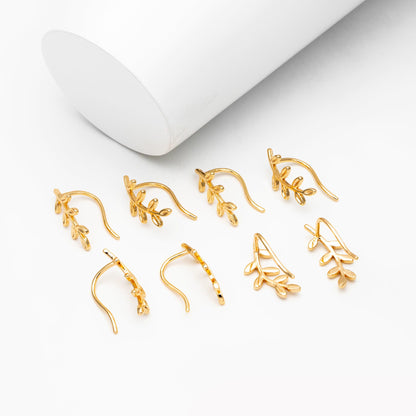 4pcs Gold Leaf Climber Earrings, 18K Gold plated Brass, Leaf Crawler Earrings (GB-4106)