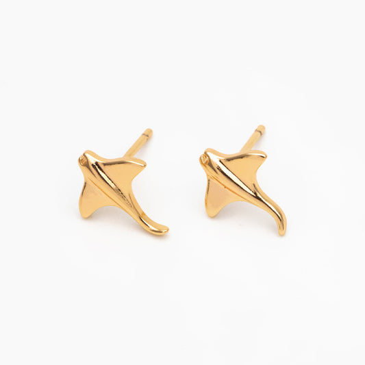 10pcs Gold/ Silver Manta Ray Earrings, Gold/ Rhodium plated Brass, Stingray Fish Stud Earrings (GB-4460-A)