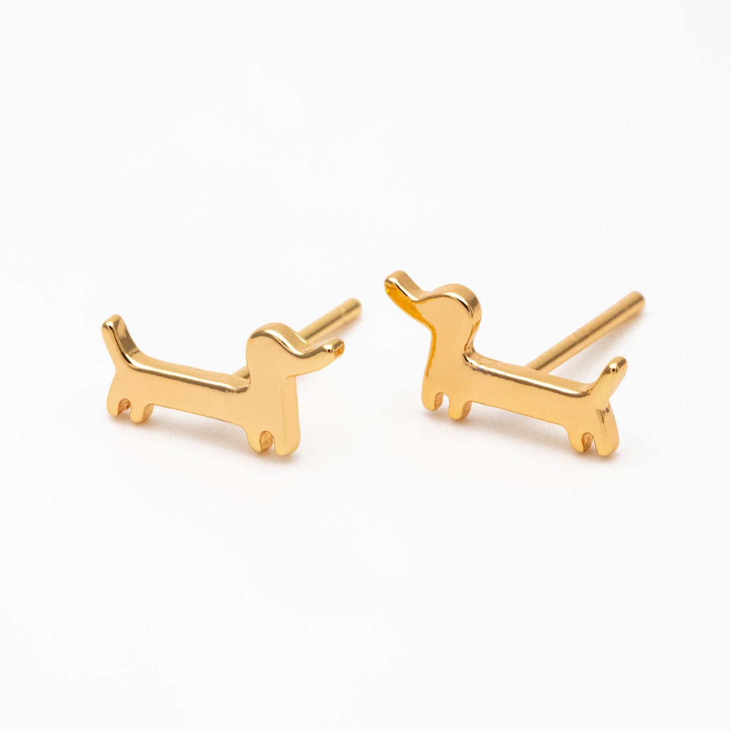 10pcs Gold Dachshund Earrings, Gold Plated Brass, Sausage Dog Stud Earrings (GB-4108)