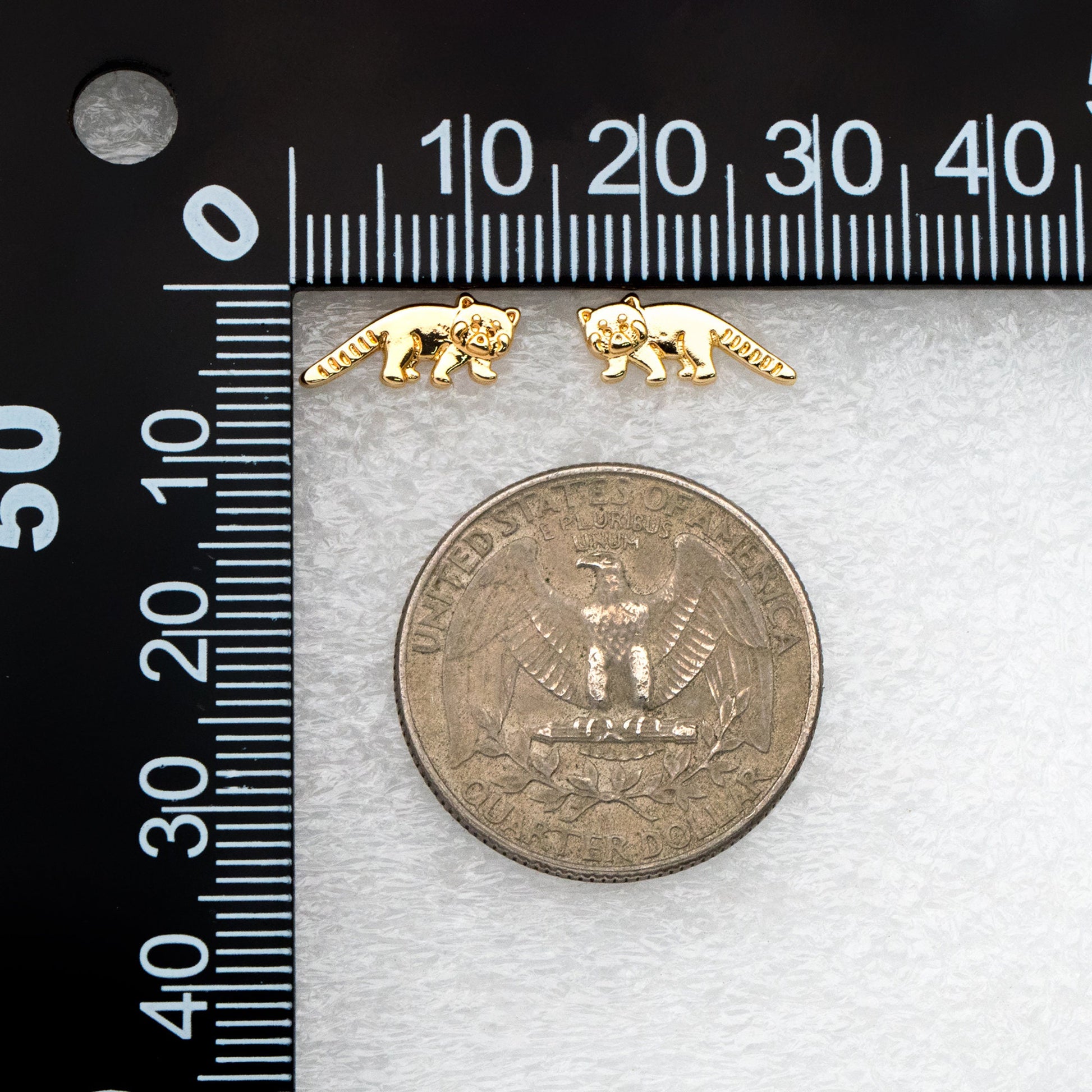 10pcs Gold Raccoon Earrings, Gold Plated Brass, Cute Animal Stud Earrings (GB-4111)