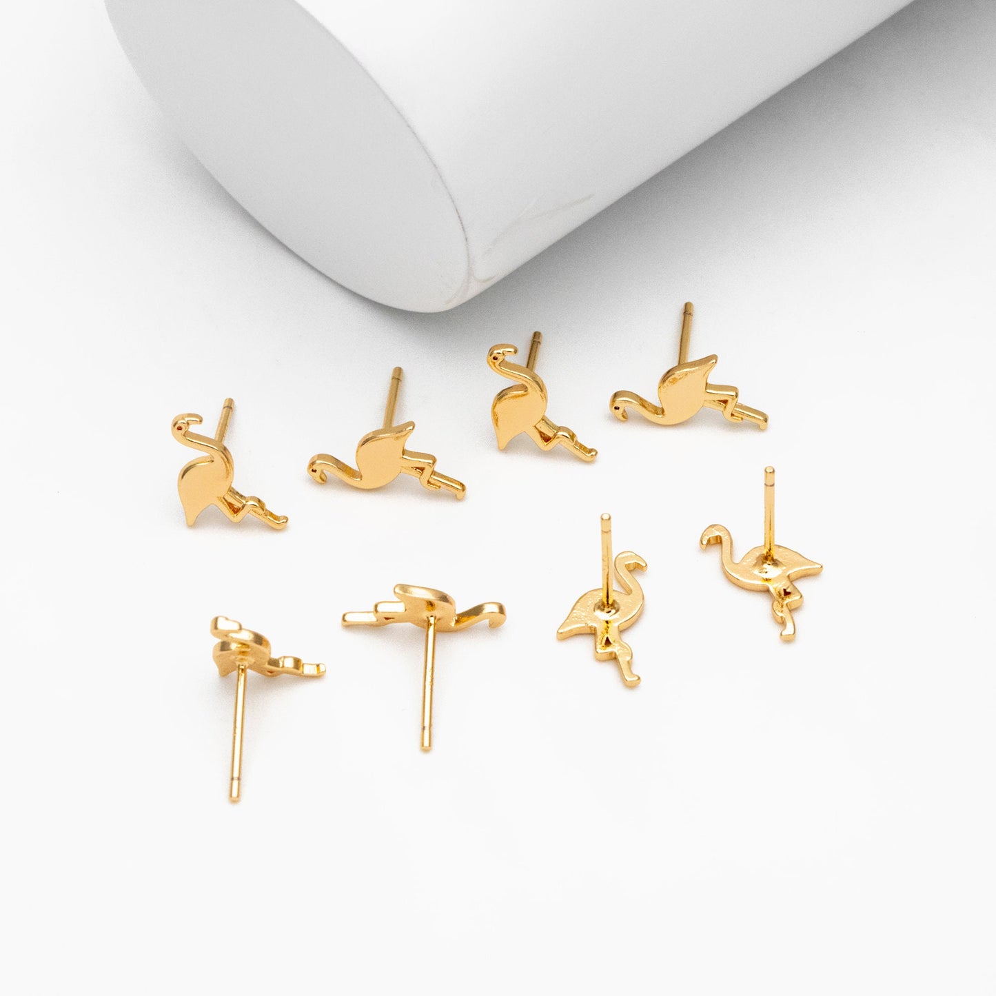 10pcs Gold Flamingo Earrings 12x8mm, Gold Plated Brass, Minimalist Bird Stud Earrings (GB-4113)