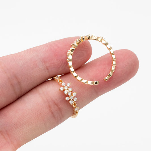 4pcs CZ Pave Flower Ring, Modern Style Ring, Fashion Rings, Dainty Rings, Adjustable Ring (#GB-4114)