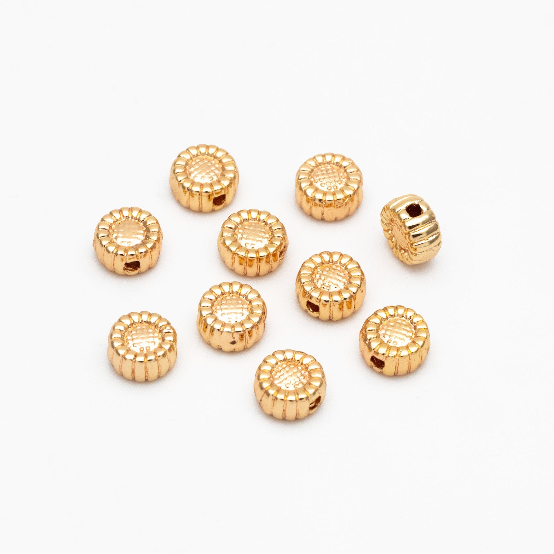 10pcs Gold Sun Flower Spacer Beads 6mm, Real Gold plated Brass Spacer Beads (GB-4120)