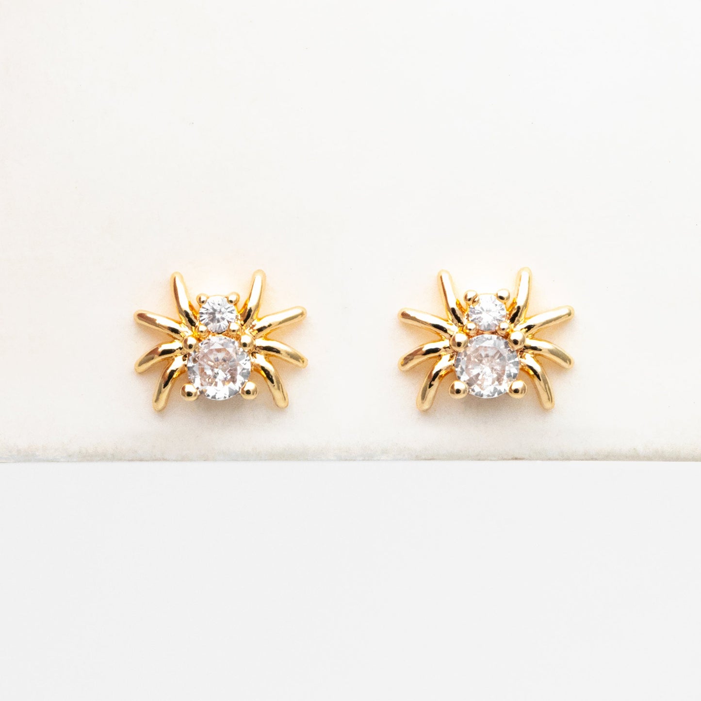10pcs CZ Pave Gold Spider Earrings 7x8mm, Gold Plated Brass Araneid Stud Earrings (GB-4110-B)