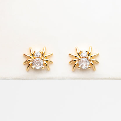 10pcs CZ Pave Gold Spider Earrings 7x8mm, Gold Plated Brass Araneid Stud Earrings (GB-4110-B)
