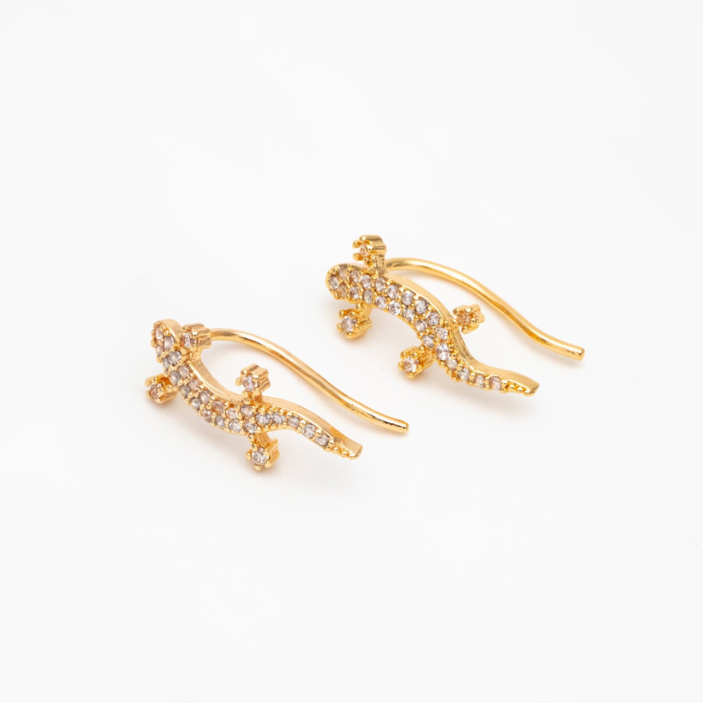 4pcs CZ Pave Gold Gecko Climber Earrings, 18K Gold plated Brass, Lizard Crawler Earrings (GB-4131)