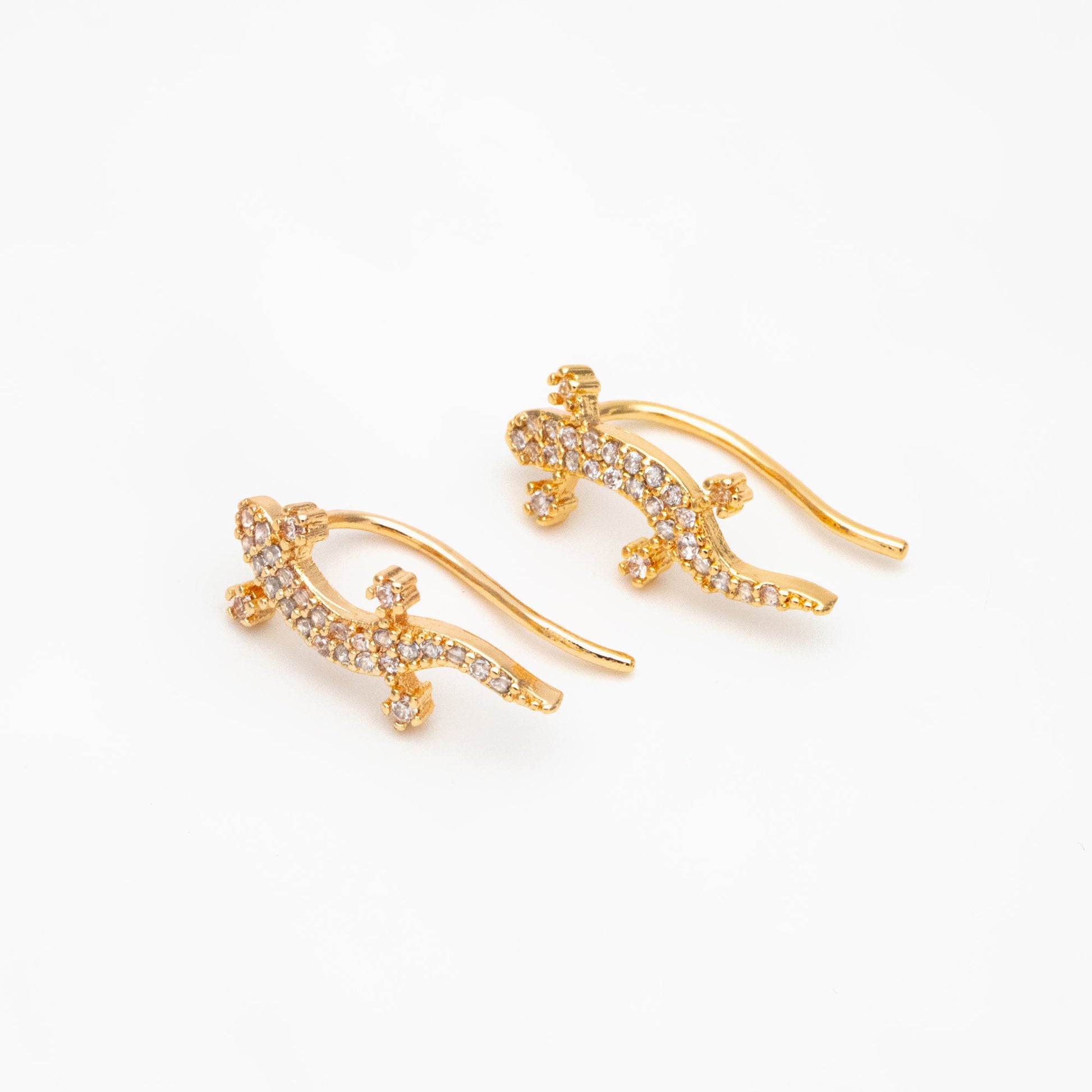 4pcs CZ Pave Gold Gecko Climber Earrings, 18K Gold plated Brass, Lizard Crawler Earrings (GB-4131)