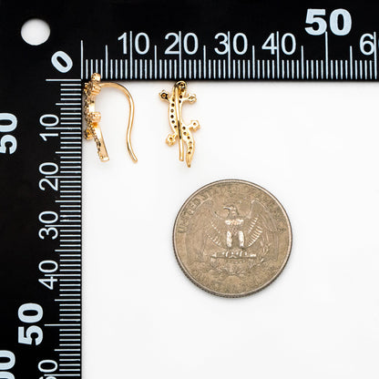 4pcs CZ Pave Gold Gecko Climber Earrings, 18K Gold plated Brass, Lizard Crawler Earrings (GB-4131)